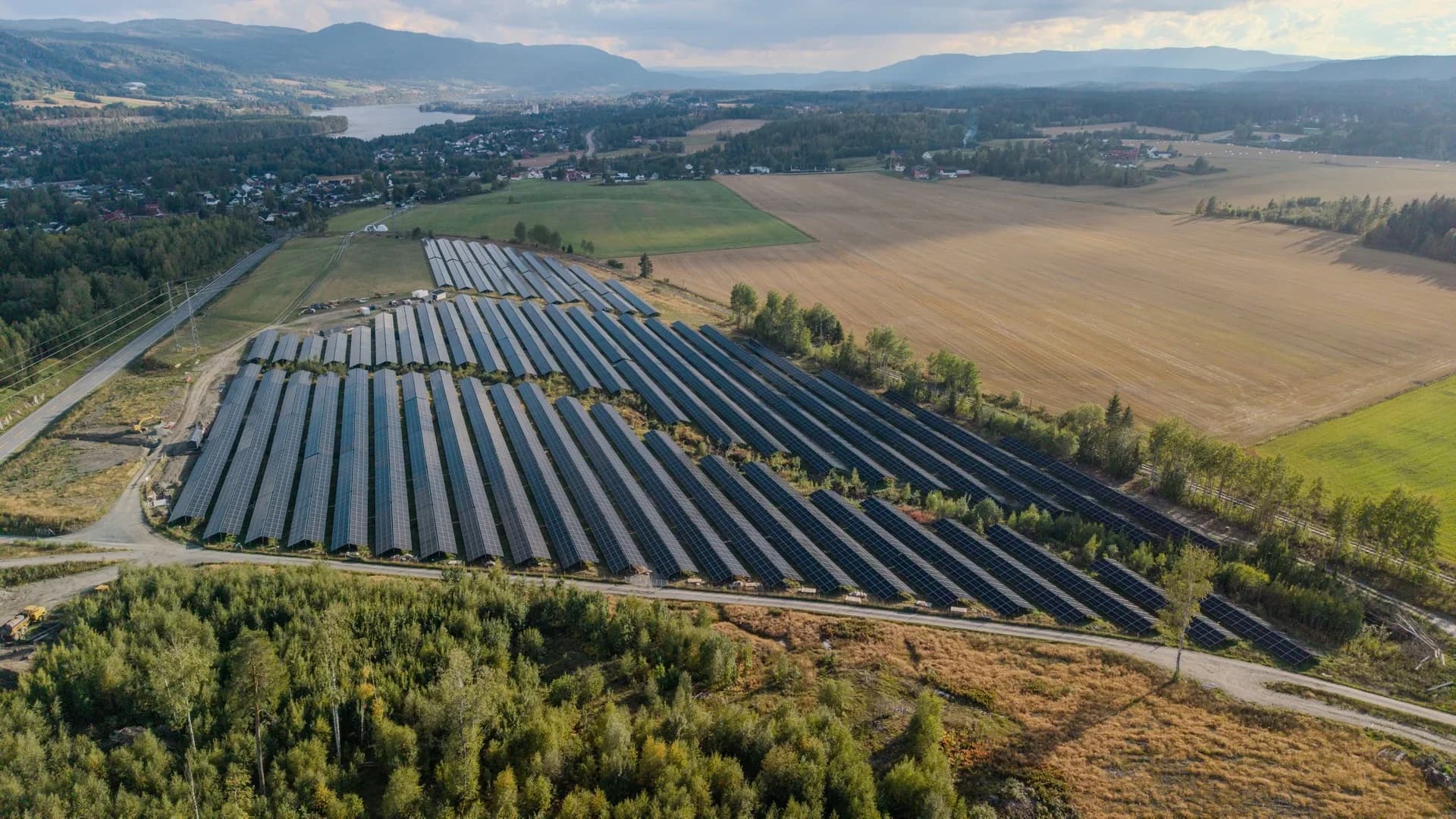Solar plant and energy facilities seen from the air