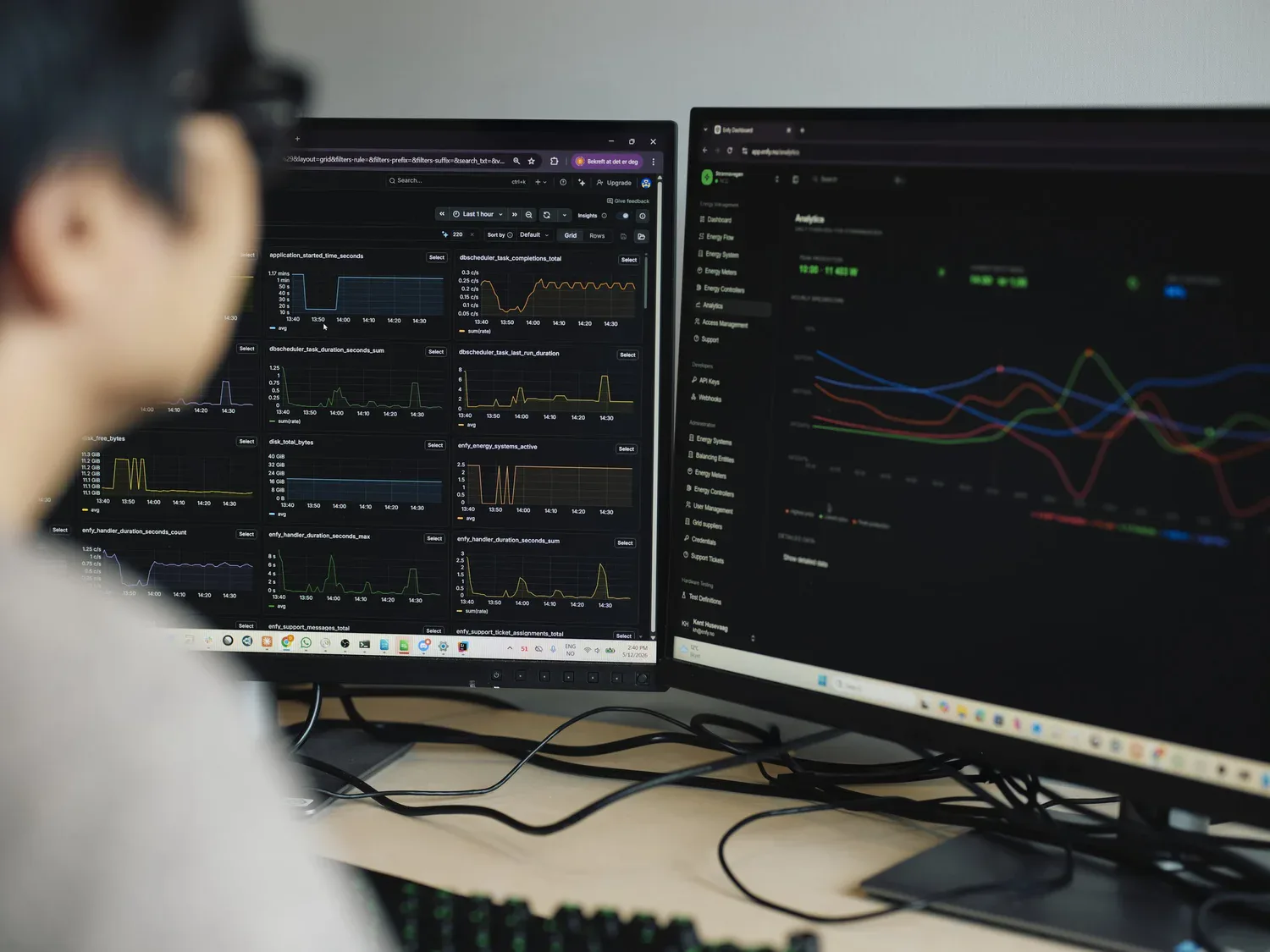 Operator in front of screens with energy data